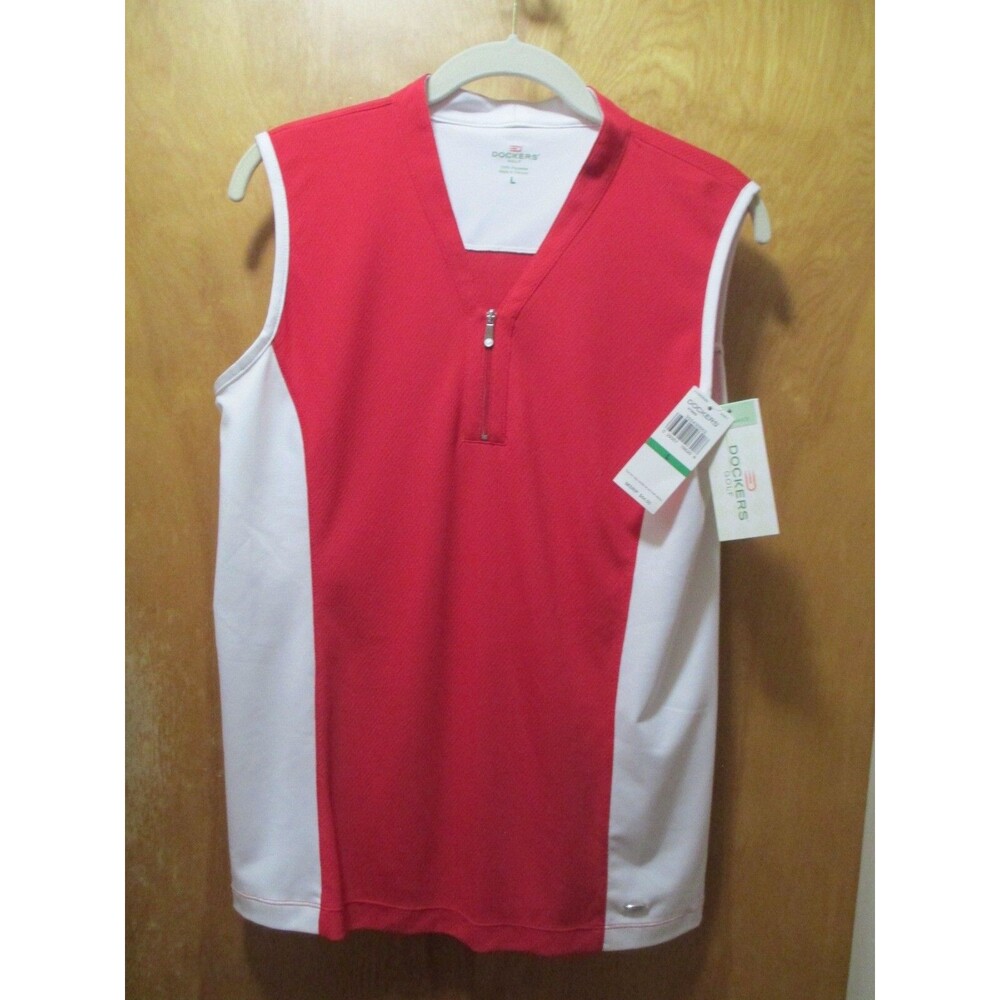 NWT Dockers Golf Cool Effects Women Sleeveless Top Size L 1/4 Zip Red White